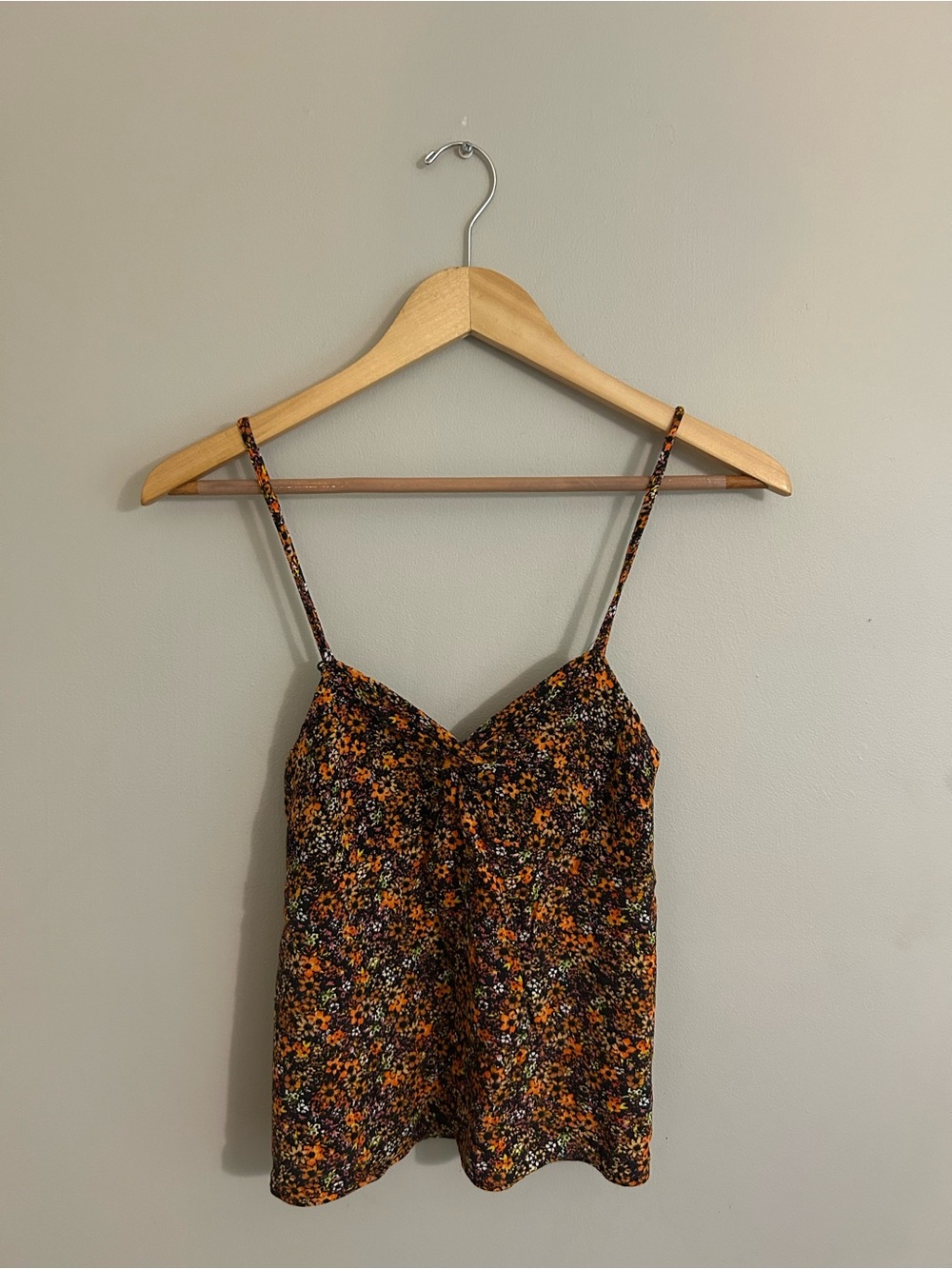 SO Black Floral Spaghetti Strap Tank with Orange Accents